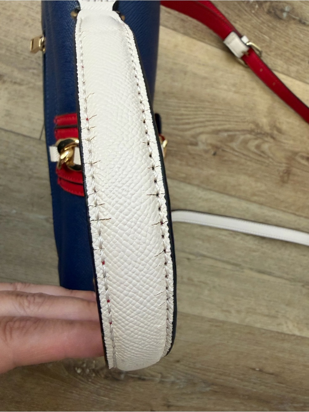 Aldo Blue, Cream & Red Structured Cross body Top-Handle Bag - Picture 9 of 9